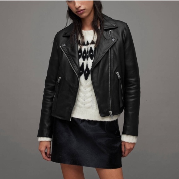 ALL SAINTS Leather Slim Biker Jacket - Picture 3 of 7
